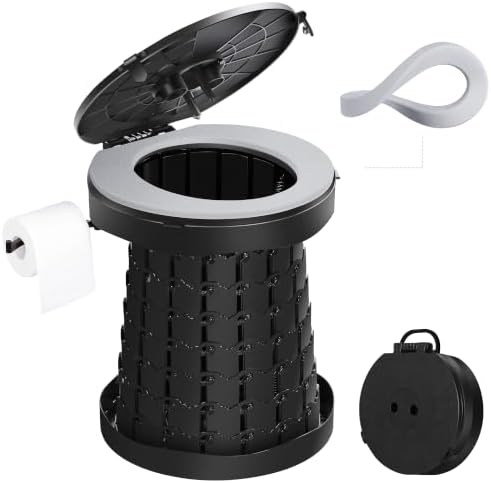 Upgrade Retractable Portable Toilet Travel Toilet Adjustable (Charcoal Black)